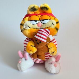 GARFIELD In Pajamas Plush Toy With Pookie Teddy Bear Stuffed 9” Dakin LWOT